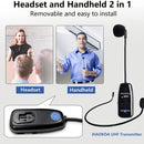 Auriculares con Micrófono Inalámbrico Recargable - Micrófono de Mano 2-en-1 con Receptor UHF para Sistemas de PA, Ideal para Discursos Públicos y Enseñanza, Carga USB Tipo-C
