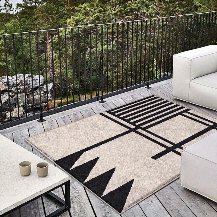 7 Estrellas Cérvolos Alfombra Ultra-Suave Geométrica para Exteriores - Antideslizante, Lavable en Máquina, Poliéster Duradero para Patio, Camping y Decoración del Hogar - Diseño Elegante de Rayas Negras y Blancas, Tamaños Variados Disponibles, Alfombra d