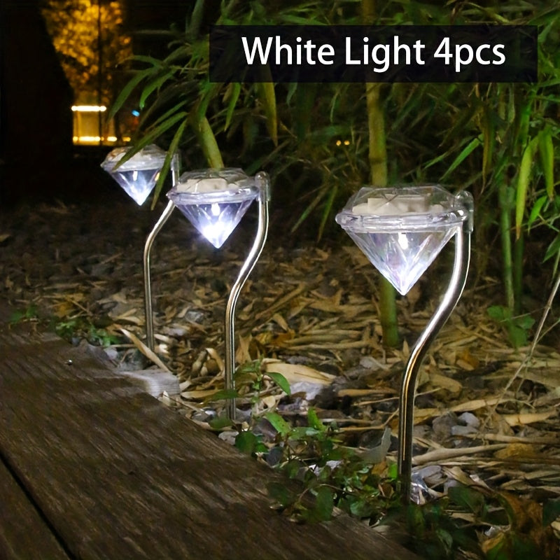 Luces solares al aire libre LED, luces de forma diamante, adecuadas para jardín, patio, sendero, iluminación de paisaje, decoración de luces, luces de césped, luces con enchufe de tierra, decoración de luces de Halloween, Navidad y fiestas 4 piezas