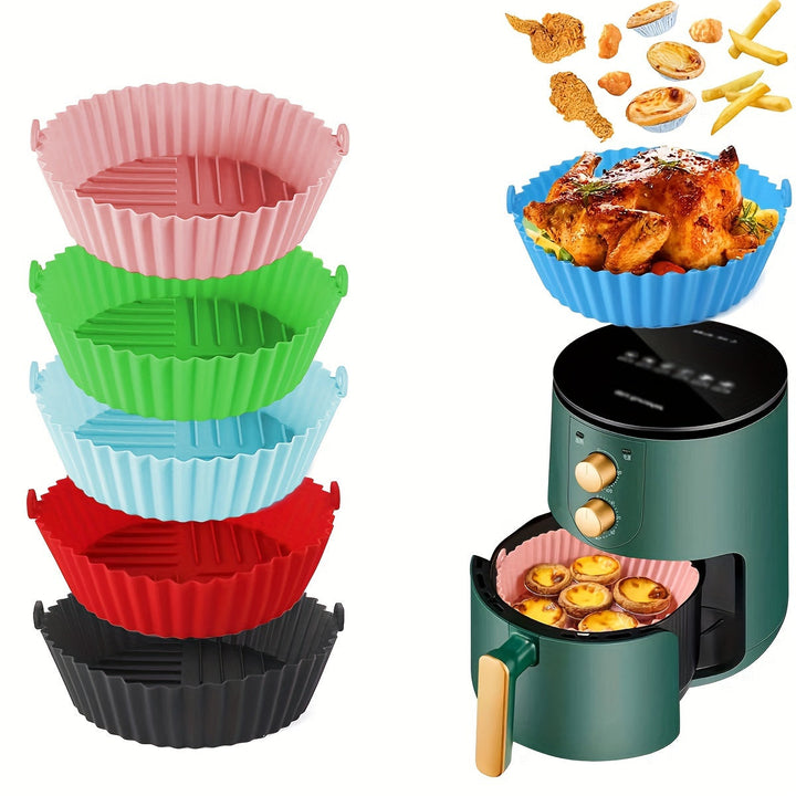 1pc Bandeja de Horneado Reutilizable para Freidora de Aire - Tapete Redondo Antiadherente de PET Alimenticio con Diseño Multicompartimento para Frituras Saludables, Galletas y Ala de Pollo & Snacks - Accesorio de Cocina Fácil de Limpiar