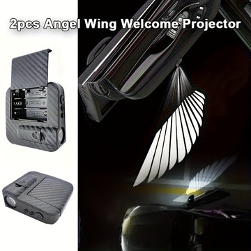 2 piezas/set luz de proyección LED para puerta, Alas de Ángel, luz decorativa de ambiente - Luz de bienvenida, señal luminosa, saludo de paso, sin batería