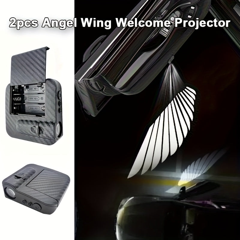 2 piezas/set luz de proyección LED para puerta, Alas de Ángel, luz decorativa de ambiente - Luz de bienvenida, señal luminosa, saludo de paso, sin batería