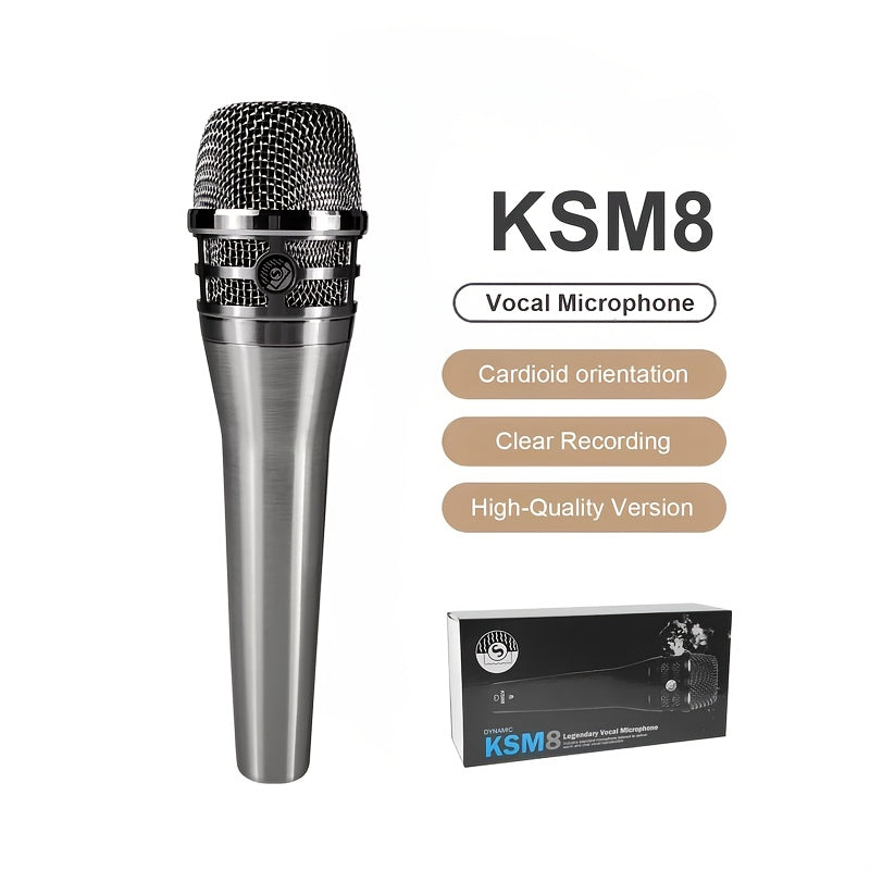 KS-M8 Micrófono dinámico de alta versión de metal plateado, de grado profesional, para canto en escena, vocal, grabación de estudio, actuación, discurso, regalo perfecto para músicos.