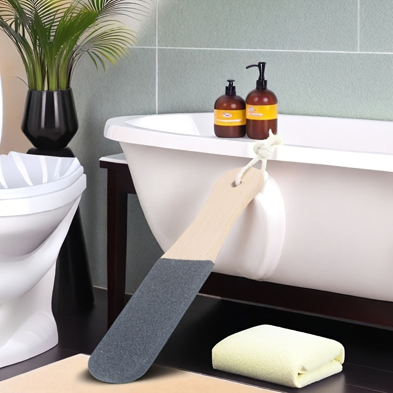 1pc Lima de Pies de Madera de Haya Natural - Removedor Manual de 4 Lados con Mango Ergonómico y Cuerda Trenzada, Herramienta Exfoliante Hipoalergénica para Talones, Uñas de los Pies, Manos & Cutículas, Diseño en Madera Natural, Superficie de Papel de Lij