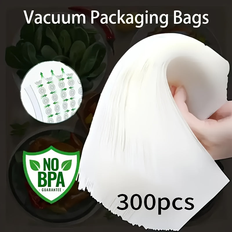 300 unidades de Bolsas de embalaje al vacío libres de BPA, Bolsas de almacenamiento de alimentos reutilizables, Bolsas de almacenamiento de alimentos herméticas para la organización de la cocina, Accesorios de conservación al vacío para el almacenamiento