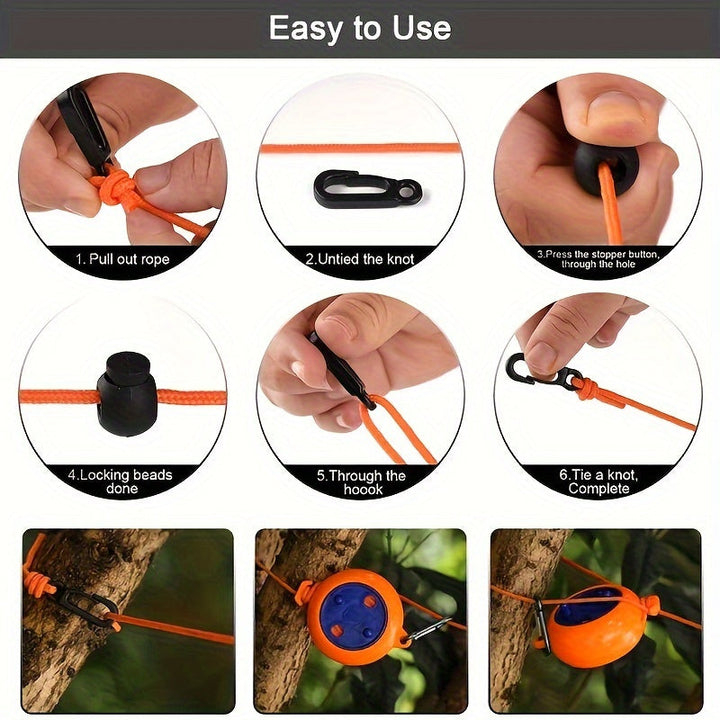 Tendedero Portátil Ajustable de 26 pies - Cuerda de Secado Duradera para Acampar al Aire Libre, Pesca y Senderismo - Ahorra Espacio, Resistente a la Intemperie, Perfecto para Aventureros