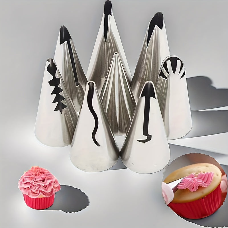 7 piezas de cubiertos de acero inoxidable, patrones divertidos y lunares - Vajilla apta para alimentos - Ideal para hornear en casa, fiestas de cumpleaños, herramientas de decoración de pasteles y postres de bricolaje - Utensilios de cocina duraderos