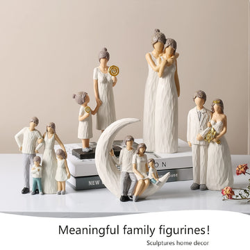 1 figura de resina pintada a mano, familia de 4 en tonos cálidos, estilo contemporáneo, ideal para decoración del hogar y regalos en ocasiones especiales, perfecta para estante, escritorio, sala, dormitorio, decoración y accesorios para el hogar