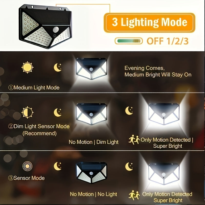 100 Luces de Seguridad LED Solares para Exteriores con Encendido/Apagado Automático - Impermeables IPX4, Cobertura Amplia 270°, Bombillas LED Energeticamente Eficientes y Batería de Litio - Para Entrada, Garaje, Patio, Jardín, Camino - Fácil Instalación