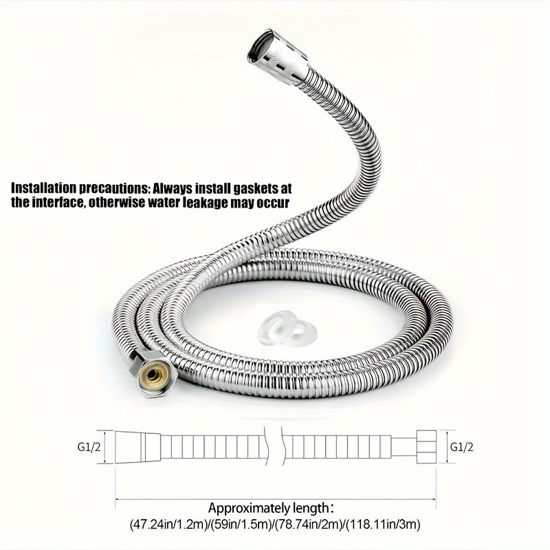 Manguera de ducha de acero inoxidable FlexiShower 1.2m/1.5m/2m/3m, extensión de tubería de cabeza de ducha anti-encorvadura cromada con accesorios de latón y junta de silicona, no necesita electricidad, ajuste universal para bañera y ducha