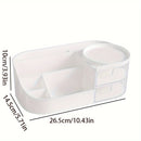 Organizador de Maquillaje de Tocador con Espejo - Caja de Almacenamiento de Cosméticos Estilo Cajón para Cuidado de la Piel, Lápiz Labial y Más - Soporte Ligero de Plástico para Encimera