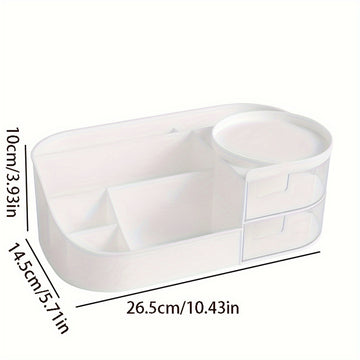 Organizador de Maquillaje de Tocador con Espejo - Caja de Almacenamiento de Cosméticos Estilo Cajón para Cuidado de la Piel, Lápiz Labial y Más - Soporte Ligero de Plástico para Encimera