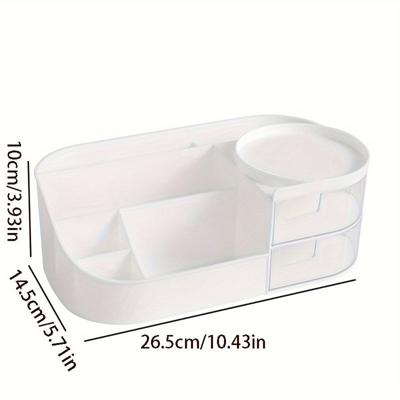 Organizador de Maquillaje de Tocador con Espejo - Caja de Almacenamiento de Cosméticos Estilo Cajón para Cuidado de la Piel, Lápiz Labial y Más - Soporte Ligero de Plástico para Encimera
