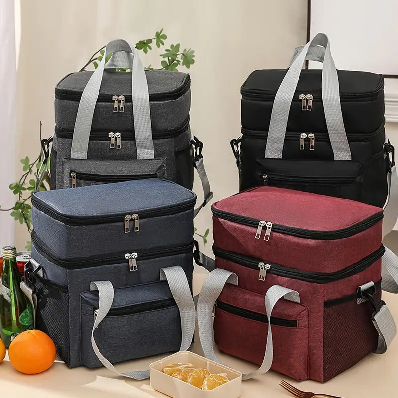 Bolsa de almuerzo aislada grande, de doble capa, impermeable y reutilizable, adecuada para pícnic, viajes, oficina. Diseño multi-funcional para llevar al hombro o de mano, regreso a la escuela.