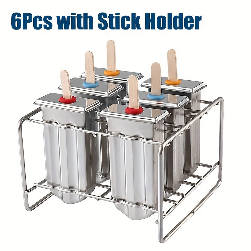 Juego de 6/10 moldes para paletas de hielo de acero inoxidable 304 con tapa y base de soporte para paletas de hielo de acero inoxidable y molde de paleta de hielo de metal DIY para hacer paletas de frutas creativas, herramientas de cocina
