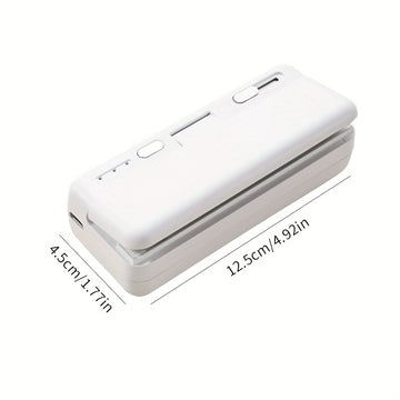 Selladora Mini para Uso Doméstico, Máquina de Sellado para Snacks, Clip Antihumedad, Sellador Portátil Compacto para Bolsas Plásticas - Dispositivo Recargable USB con Batería Integrada, Regalo de Cumpleaños, Regalo de Halloween, Blanco