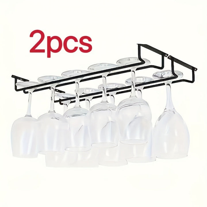 2/4 piezas de soporte de vaso de vino de hierro - Soporte de vaso de vino de gabinete ahorrador de espacio para cocina y bar, 15,74" x 5,11" x 2,16", estante colgante multifuncional, soporte de vaso de vino
