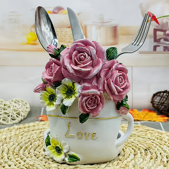 1pc Jarrón de rosas de acero inoxidable con diseño "Amor" - Elegante arreglos de rosas y margaritas, perfecto para sostener cubiertos y decorar tu hogar, decoración de cocina | Decoración romántica | Jarrón de acero inoxidable, decoración de flores