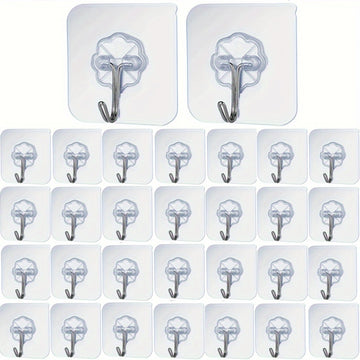 30pcs Ganchos Adhesivos Transparentes - Sin Daños, Montaje en Pared Sin Clavos para Marcos de Fotos y Azulejos, Sujeción Fuerte y Compatibilidad con Múltiples Superficies