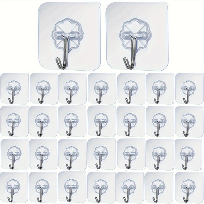 30pcs Ganchos Adhesivos Transparentes - Sin Daños, Montaje en Pared Sin Clavos para Marcos de Fotos y Azulejos, Sujeción Fuerte y Compatibilidad con Múltiples Superficies