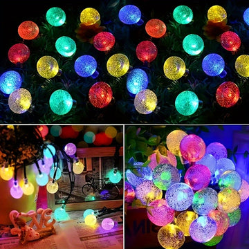 1 pieza, luces de cadena de bola de cristal solar LED, iluminación de ambiente de cuento de hadas, adecuado para jardín, porche, árbol de Navidad, fiesta, boda y decoraciones navideñas, iluminación festiva | Encanto de atmósfera, luces de hadas solares