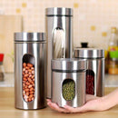 Tarros Herméticos de Acero Inoxidable con Tapas de Vidrio - Contenedores Multiusos para Granos, Té y Organización del Despensa, Reutilizables y Solo Lavado a Mano