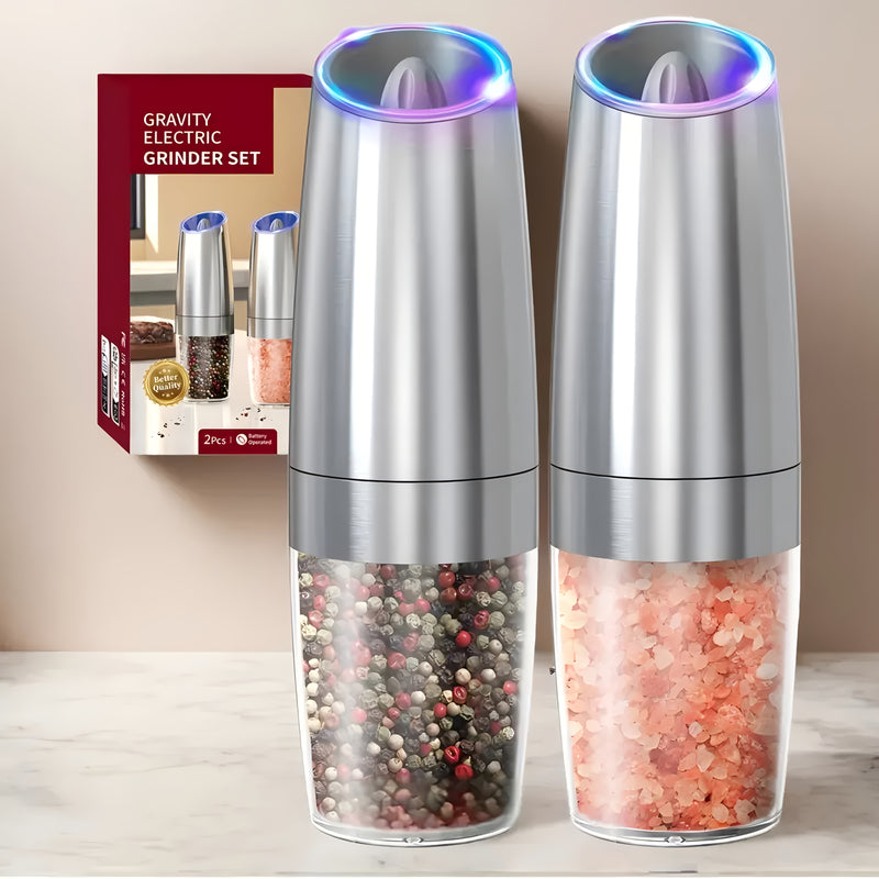 Molino de pimienta y sal eléctrico automático CLITON - Molino de acero inoxidable con luz LED, ajuste de finura, mayor capacidad actualizada, operación de una mano, alimentado por batería, regalo perfecto para el hogar y la cocina, molinillo de cocina, m