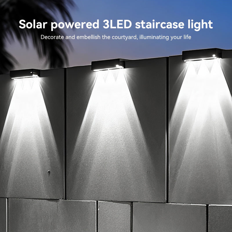 4/8pcs Luces Solares para Escalones con 3 LED - Encendido/Apagado Automático y Modos de Doble Deteción, Iluminación de Pared Eficiente en Energía con Acentos de Cristal, Seguras para Personas Mayores, Ideales para Piscinas, Airbnb y Entradas (Incluye Her
