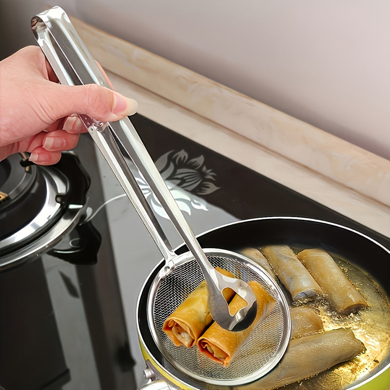 Pinzas para freír, cucharas escurridoras de alimentos, espátulas de acero inoxidable para fritir, pinzas con red filtrante de cocina, herramientas resistentes al calor para saltear