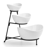 Juego de platos ovalados de 3 niveles para servir, ideal para fiestas, incluye platos para postres, entradas, dulces y vegetales, color blanco