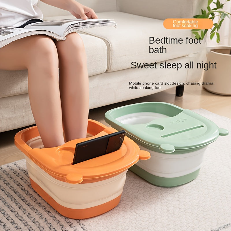 1 pieza de bañera de pies plegable con masajeador incorporado - Gran piscina de relajación para remojar, no necesita electricidad, diseño portátil para uso en el baño del hogar y spa, accesorio de autocuidado, tapa interior naranja, tapa acolchada suave