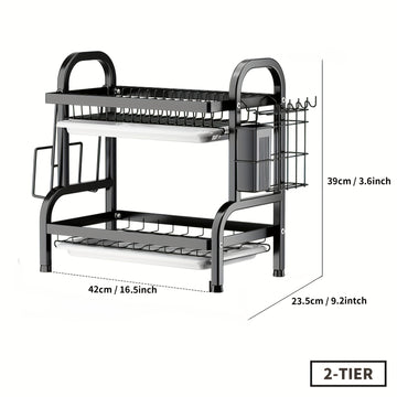 Escurridor de Platos de 2/3 Niveles Ahorrador de Espacio, Organizador de Cocina con Tabla de Cortar y Portacubiertos