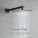 Negro Mate 40.64cm Mango de Ducha de Acero Inoxidable con Flange Azul - Montado en la Pared, Experiencia de Ducha de Lluvia de Ahorro de Espacio, Diseño Recto a Cuadrado para Baños Modernos, Accesorios de Baño | Acabado Negro Brillante | Construcción Dur