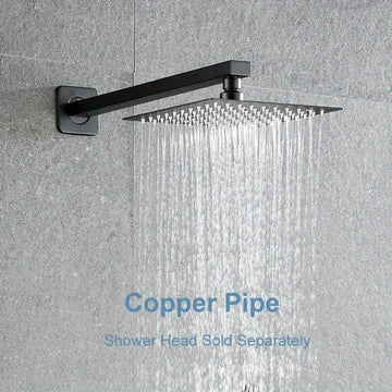 Negro Mate 40.64cm Mango de Ducha de Acero Inoxidable con Flange Azul - Montado en la Pared, Experiencia de Ducha de Lluvia de Ahorro de Espacio, Diseño Recto a Cuadrado para Baños Modernos, Accesorios de Baño | Acabado Negro Brillante | Construcción Dur