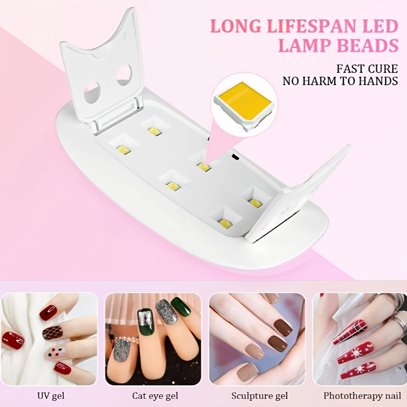 Linterna Portátil Mini para Uñas con 6 Bombillas LED - Rosa y Blanca, Alimentación USB, Diseño Plegable, Ideal para Gel y Secado - Regalo Perfecto para el Día del Padre, Día de la Madre, Halloween, Navidad
