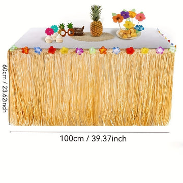 1 unidad de Falda de mesa de fiesta hawaiana para decoración de ambiente al aire libre, adecuada para mesas redondas y también puede usarse como cortina de puerta.