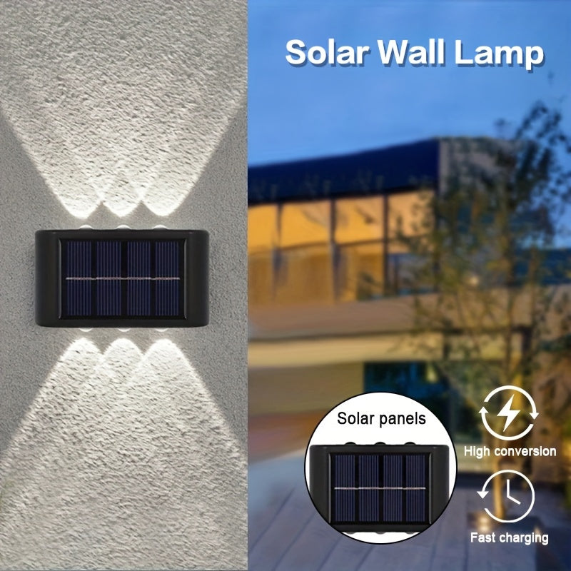 2 luces solares para pared con lente cóncava, luces exteriores para patio con luz cálida/blanca, adecuadas para uso doméstico, villa, jardín, valla, luces para pared, luces exteriores para paisaje