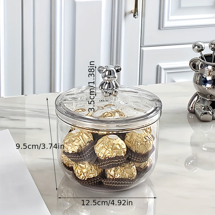 Tarro de Almacenamiento Hermético Transparente y Elegante para Café, Snacks, Dulces - Contenedor Redondo de Plástico Reutilizable con Tapa Abatible para Frutas Secas, Frutos Secos y Más - Perfecto para la Organización de la Cocina