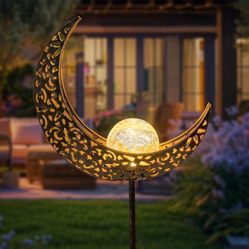 Luces Solares para Jardín Decorativas, Lámpara de Vidrio Craquelado Luna Hada, LED Blanco Cálido Impermeable con Estaca Metálica - Ideal para Caminos, Patios y Césped - Regalo Único para Jardineros