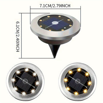 Paquete de 4 Lámparas Solares para Suelo, Lámparas de Paisaje Exterior, 8 Lámparas Solares con LED, Lámparas de Disco Solar, Iluminación para Jardín y Pasillos, Luz para Césped y Caminos en Patios