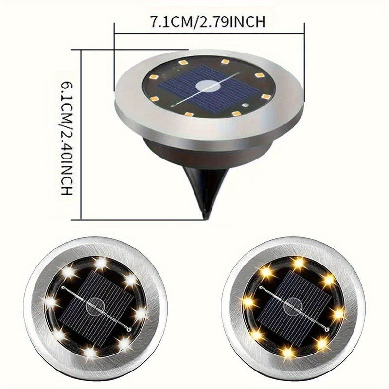 Paquete de 4 Lámparas Solares para Suelo, Lámparas de Paisaje Exterior, 8 Lámparas Solares con LED, Lámparas de Disco Solar, Iluminación para Jardín y Pasillos, Luz para Césped y Caminos en Patios