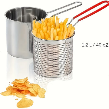 Freidora de Acero Inoxidable con Rejilla Filtradora - Compacta y Fácil de Usar - Ideal para Papas Fritas Crocantes, Patatas Fritas, Pescado y Pollo - Herramientas Esenciales de Cocina para el Hogar