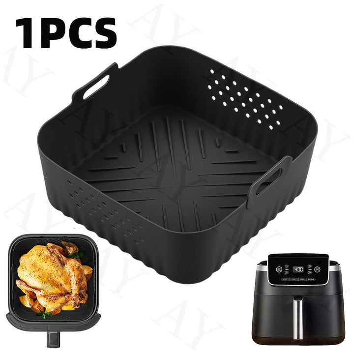 22.5cm Línea de Aire Reutilizable de Silicona para Freidora - Antiadherente, Bandeja de Hornear Fácil de Limpiar con Agujeros de Ventilación para Horno y Freidora, Perfecta para Cocinar Pollo y Papas Fritas, Línea de Freidora con Ventilación | Bandeja de