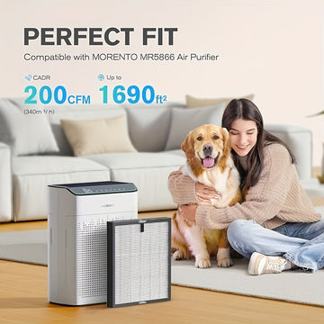 Filtros de purificador de aire de repuesto MORENTO, compatible con el filtro HEPA verdadero MR5866, para sistemas de purificación del aire para el hogar, reemplazo de filtro HEPA | Purificador de aire elegante | Marco de plástico duradero