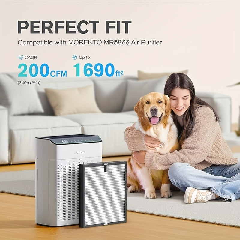 Filtros de purificador de aire de repuesto MORENTO, compatible con el filtro HEPA verdadero MR5866, para sistemas de purificación del aire para el hogar, reemplazo de filtro HEPA | Purificador de aire elegante | Marco de plástico duradero
