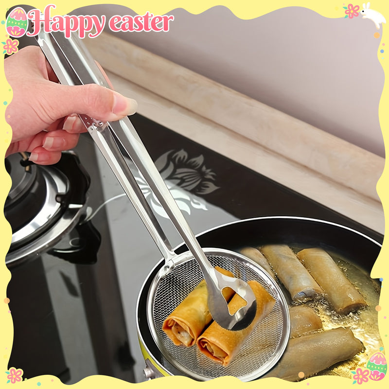 1 pieza de colador de aceite de acero inoxidable con malla fina - Herramienta de cocina resistente al calor para aceite de cocina, dumplings, spring rolls - Mango ergonómico, construcción sólida, elección profesional del chef, colador de aceite para coci
