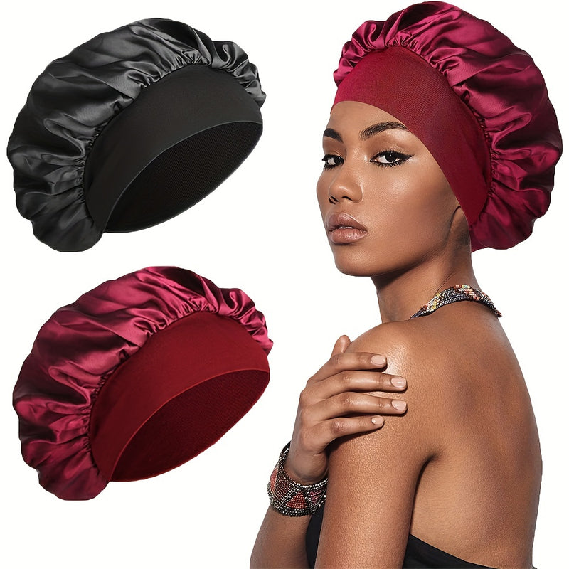 2 paquetes de gorros de dormir para mujer, con banda elástica, para cabello lacio y rizado, también funciona como gorro de baño, elegante