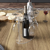 Elegante Soporte para Copas de Vino de Acrílico - Diseño de Vientre de Caballo, Acabado Antiguo, Estante Independiente para Copas con 6 Ganchos para Decoración de Hogar y Bar