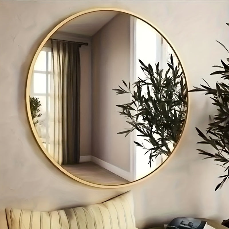 1 espejo de tocador nórdico redondo para pared, alta definición para una reflexión clara, instalación sin taladro para dormitorio y baño, decoración práctica y estética para el hogar, espejo de maquillaje.