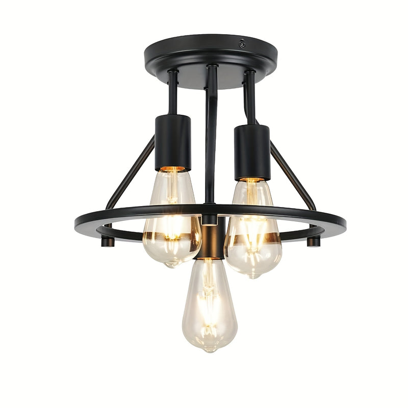 1 pieza de luz de techo semi-inclinada 3 luces - Luces de pasillo, luces de cocina industrial de granja, enchufe E26 de entrada, negro y dorado, base E26, 85V-265V, sin batería, material de hierro, para instalación eléctrica/hard wiring de habitación
